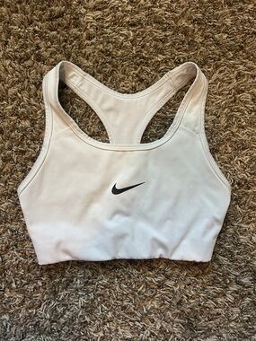 Nike White Racerback Sports Bra with Black Swoosh
